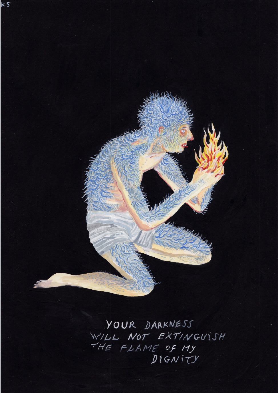 Tu oscuridad no apagará la llama de mi dinidad, 2023, Gouache auf Papier, 21 x 29.5 cm