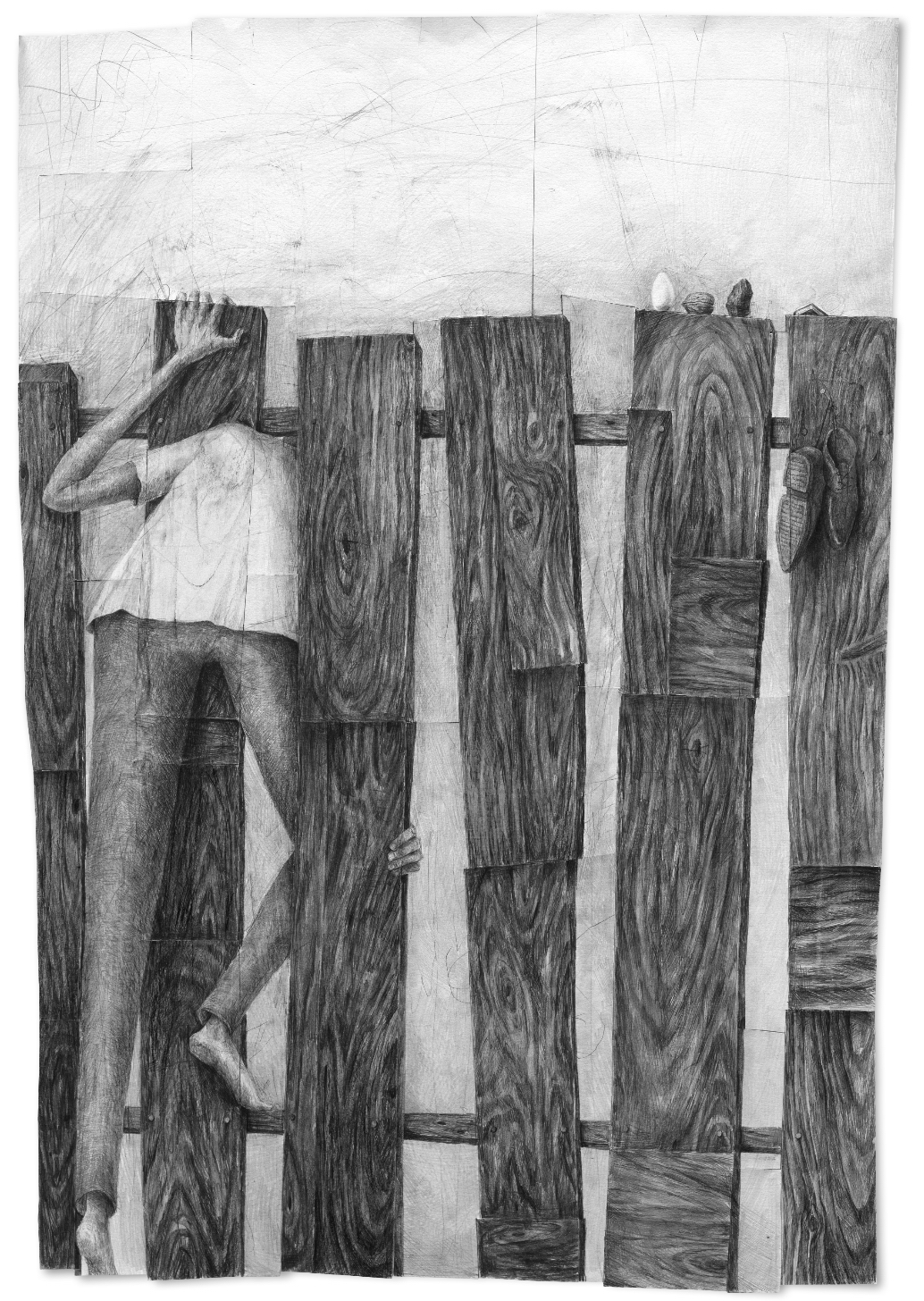 Zaun, 2025, Graphit auf Papier, 90 x 60 cm