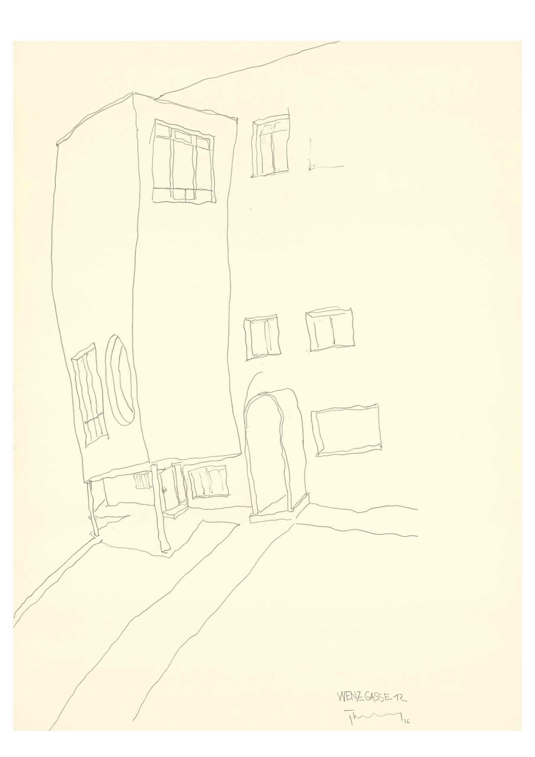 Paul Thuile, Wenzgasse12, 2026, Zeichnung auf Papier, 76,5 x 56,5 cm